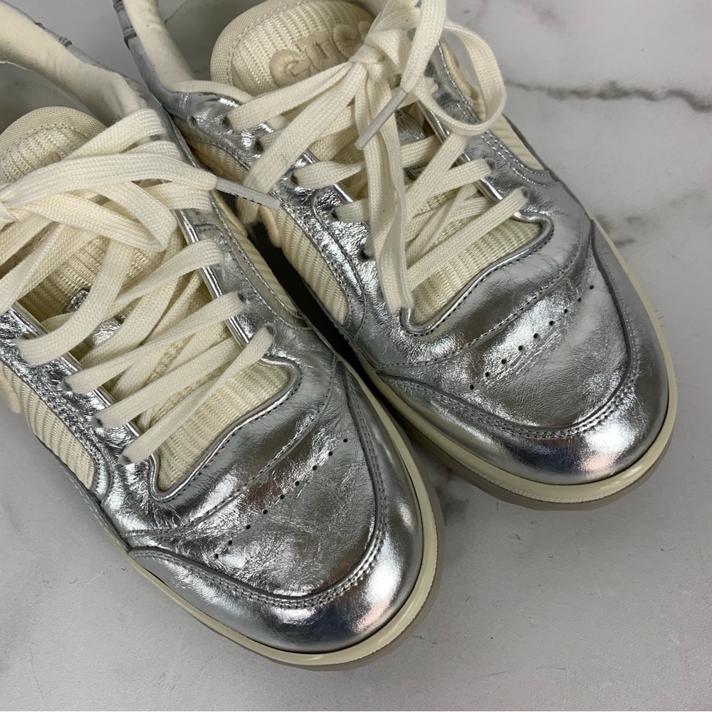 GUCCI Silver Metallic Women’s Low-Top Lace-up Sneakers 36 - Picture 13 of 16